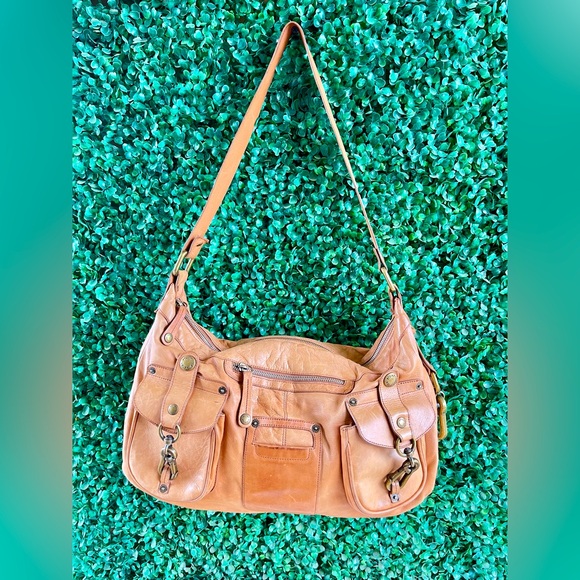 Stuart Weitzman Leather Hobo Bag Tan Leather Distressed - Picture 1 of 11